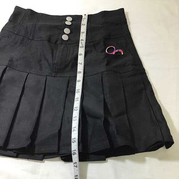 UNIQUE VINTAGE  XS Black Pleated Front Button Fly Mini Skirt NWT B75 - Picture 3 of 6